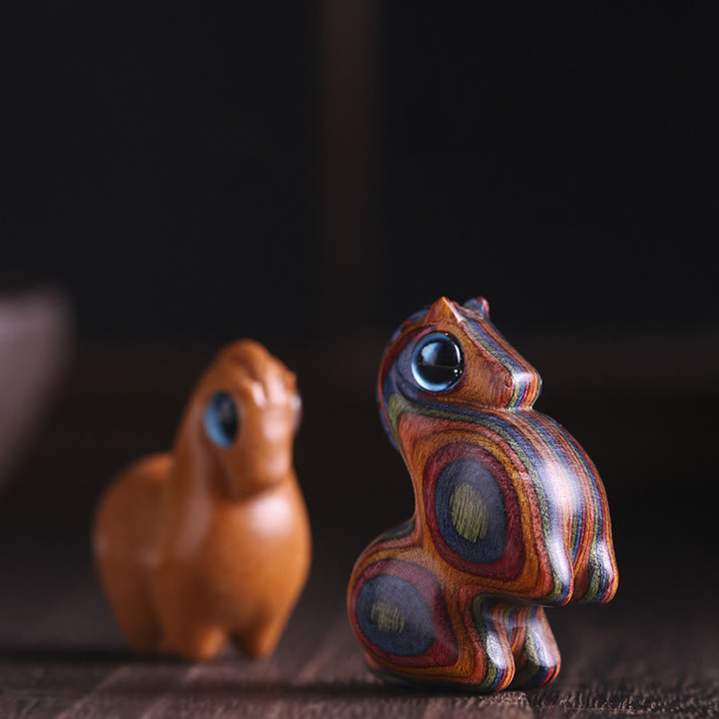 Medium Small Leaf Red Sandalwood Lucky Mini Horse Protection Figurine