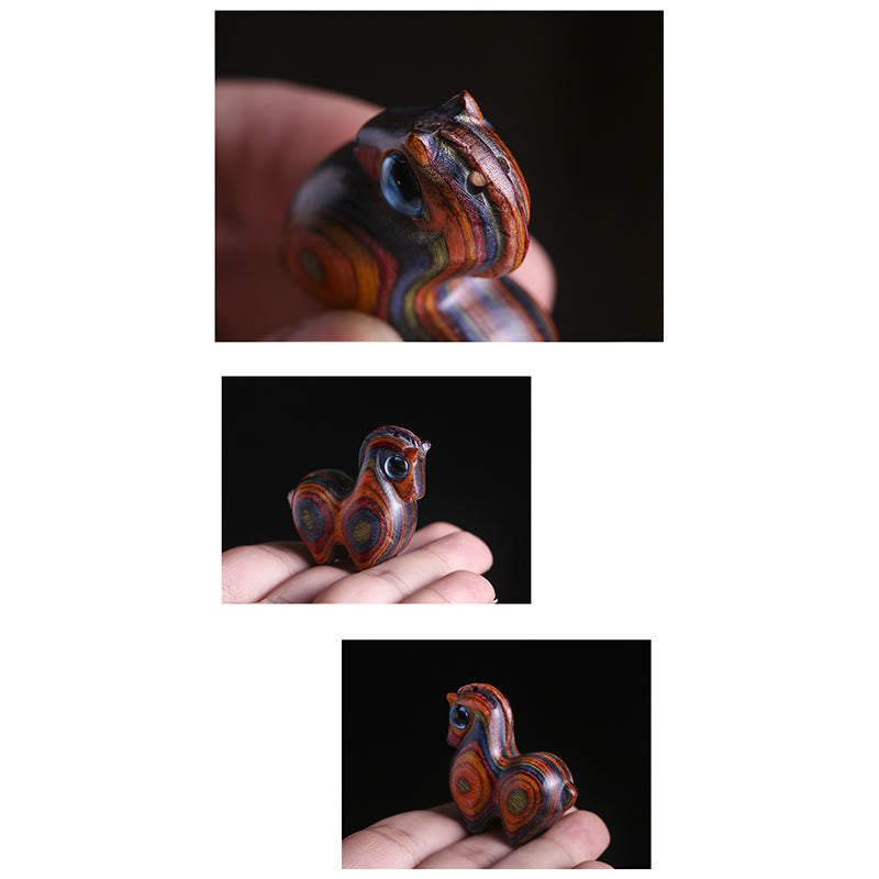 Medium Small Leaf Red Sandalwood Lucky Mini Horse Protection Figurine