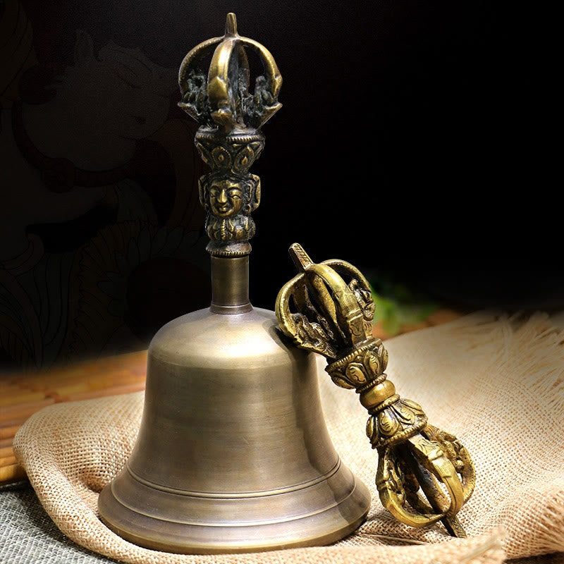 Medium Tibetan Bell and Vajra Dorje Copper Meditation Set