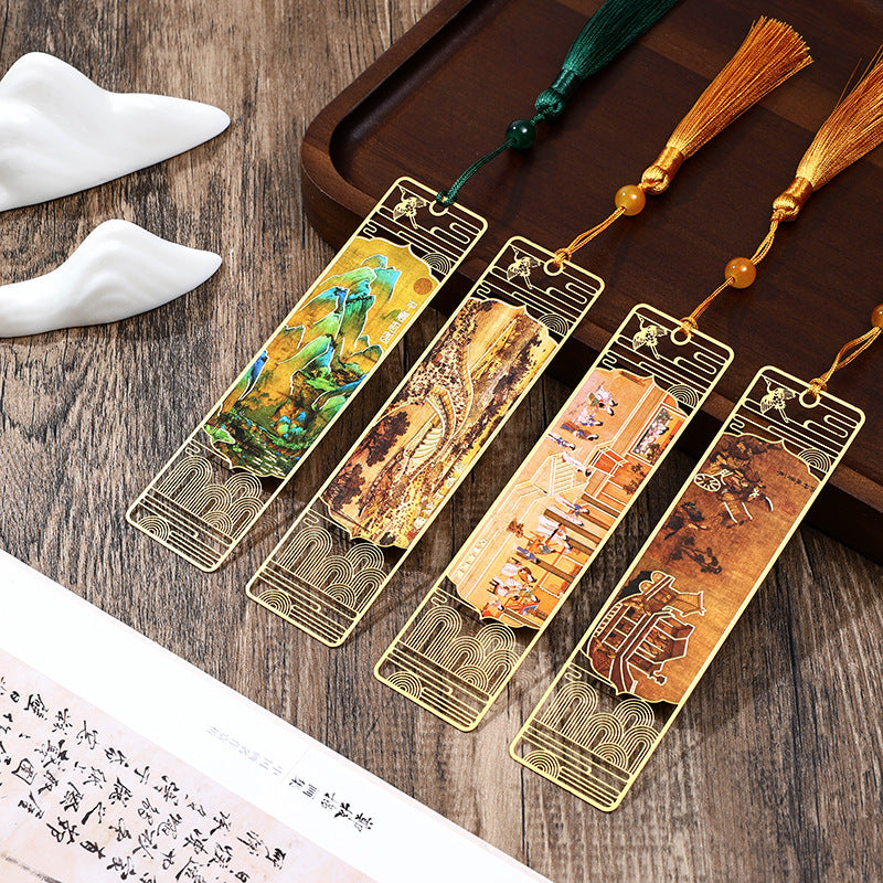 Metal Bookmark Panorama of Rivers and Mountains with Tassel