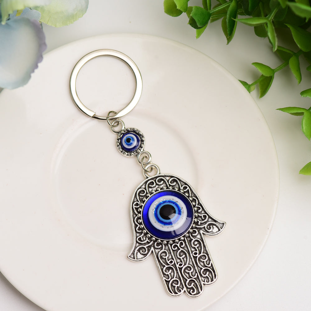 Metal Hand Shape Evil Eye Keychain 4.5in Protection Charm
