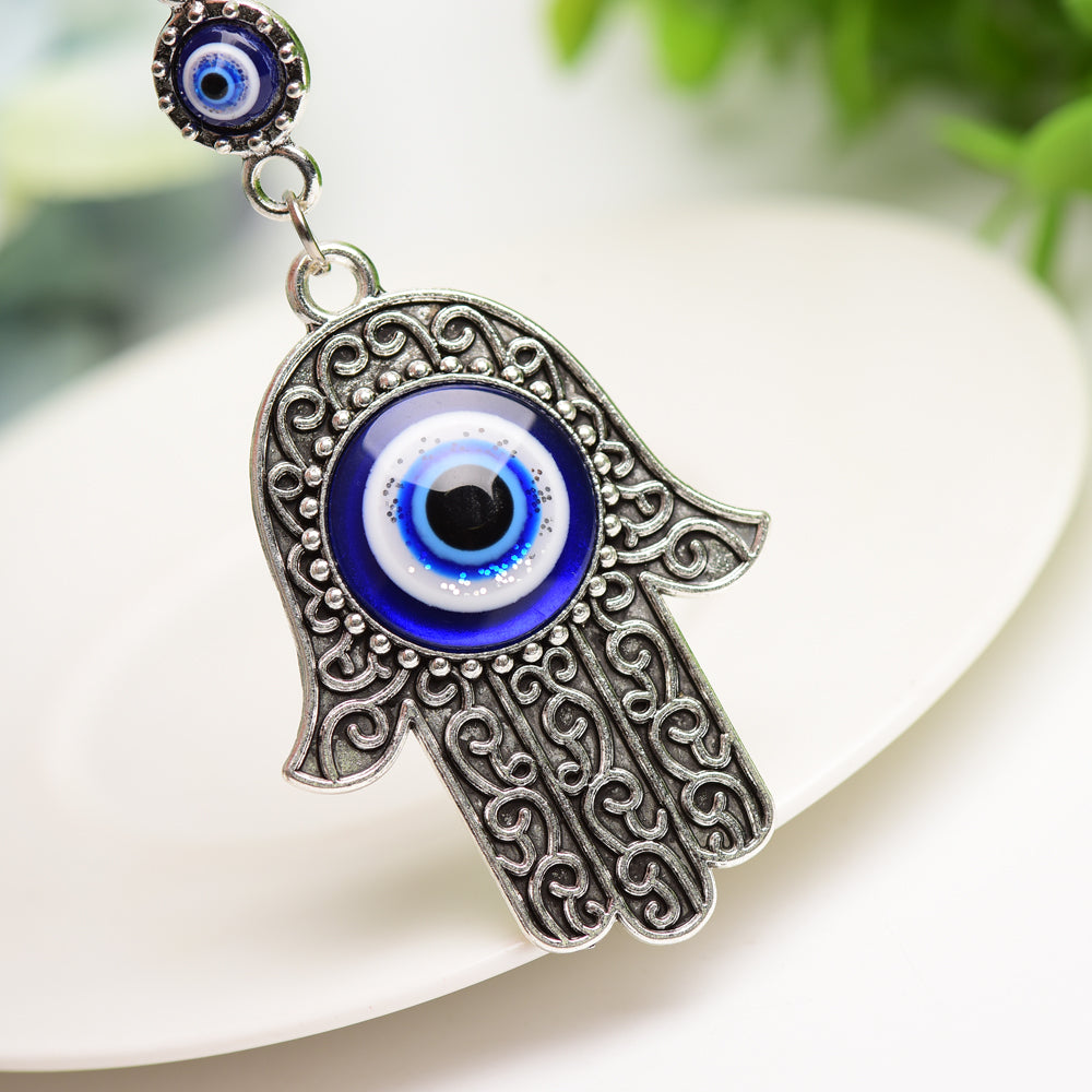 Metal Hand Shape Evil Eye Keychain 4.5in Protection Charm