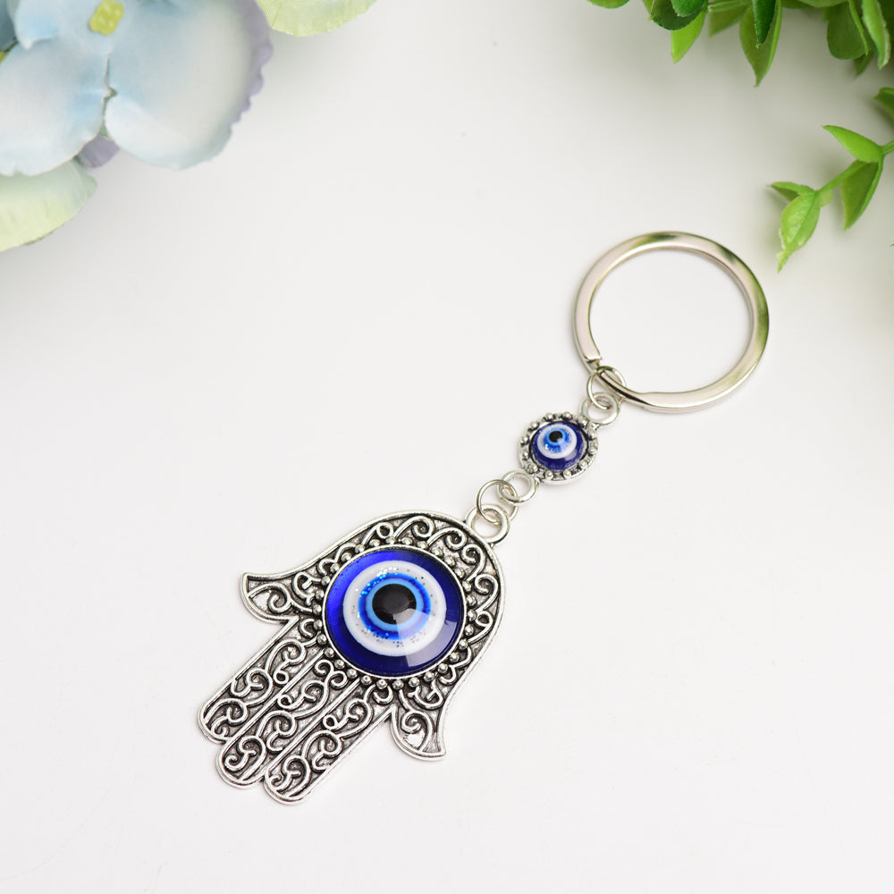 Metal Hand Shape Evil Eye Keychain 4.5in Protection Charm