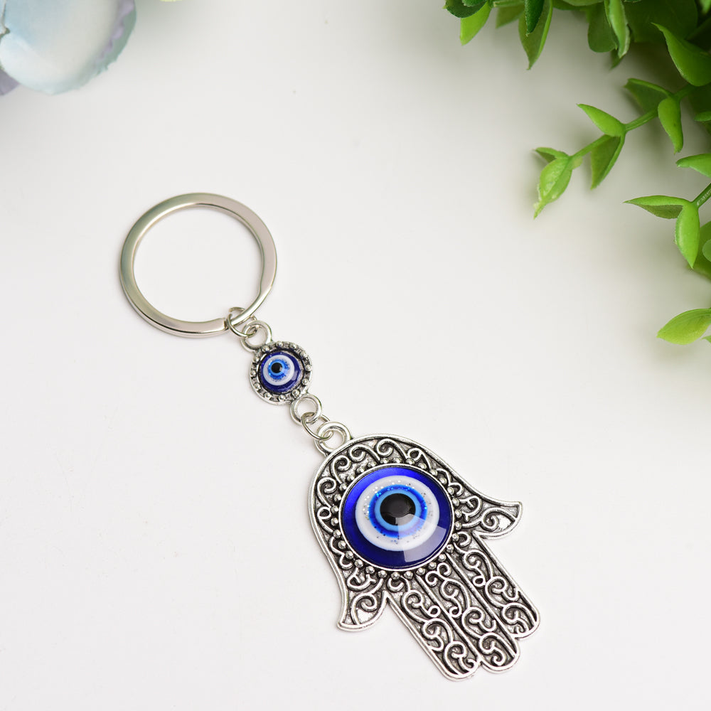 Metal Hand Shape Evil Eye Keychain 4.5in Protection Charm