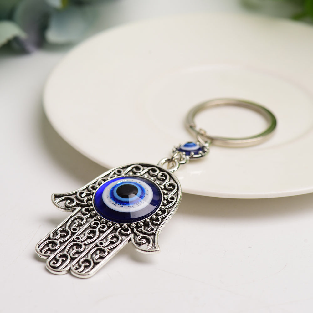 Metal Hand Shape Evil Eye Keychain 4.5in Protection Charm