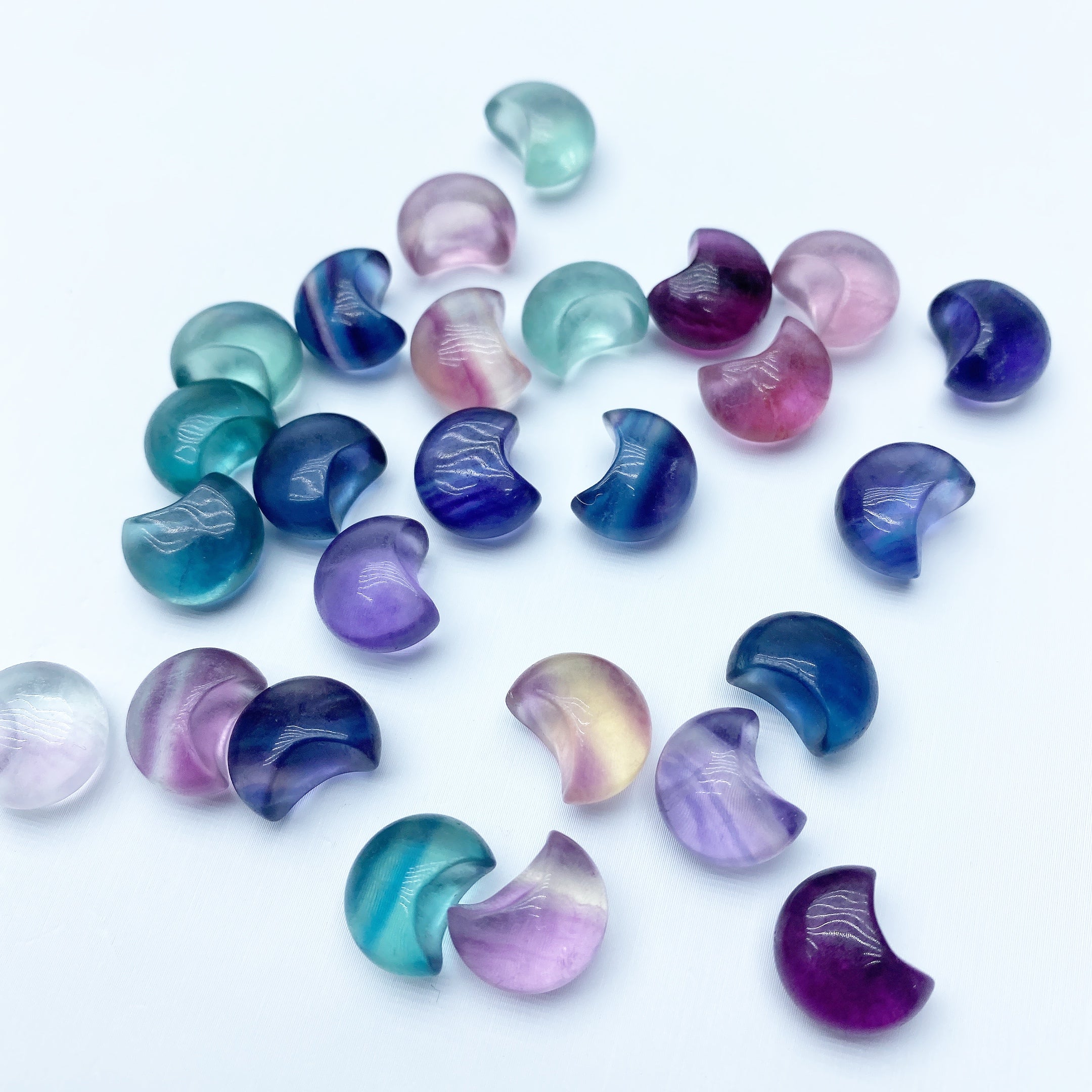 Mini 10mm Fluorite Moon and Star Crystal Carvings