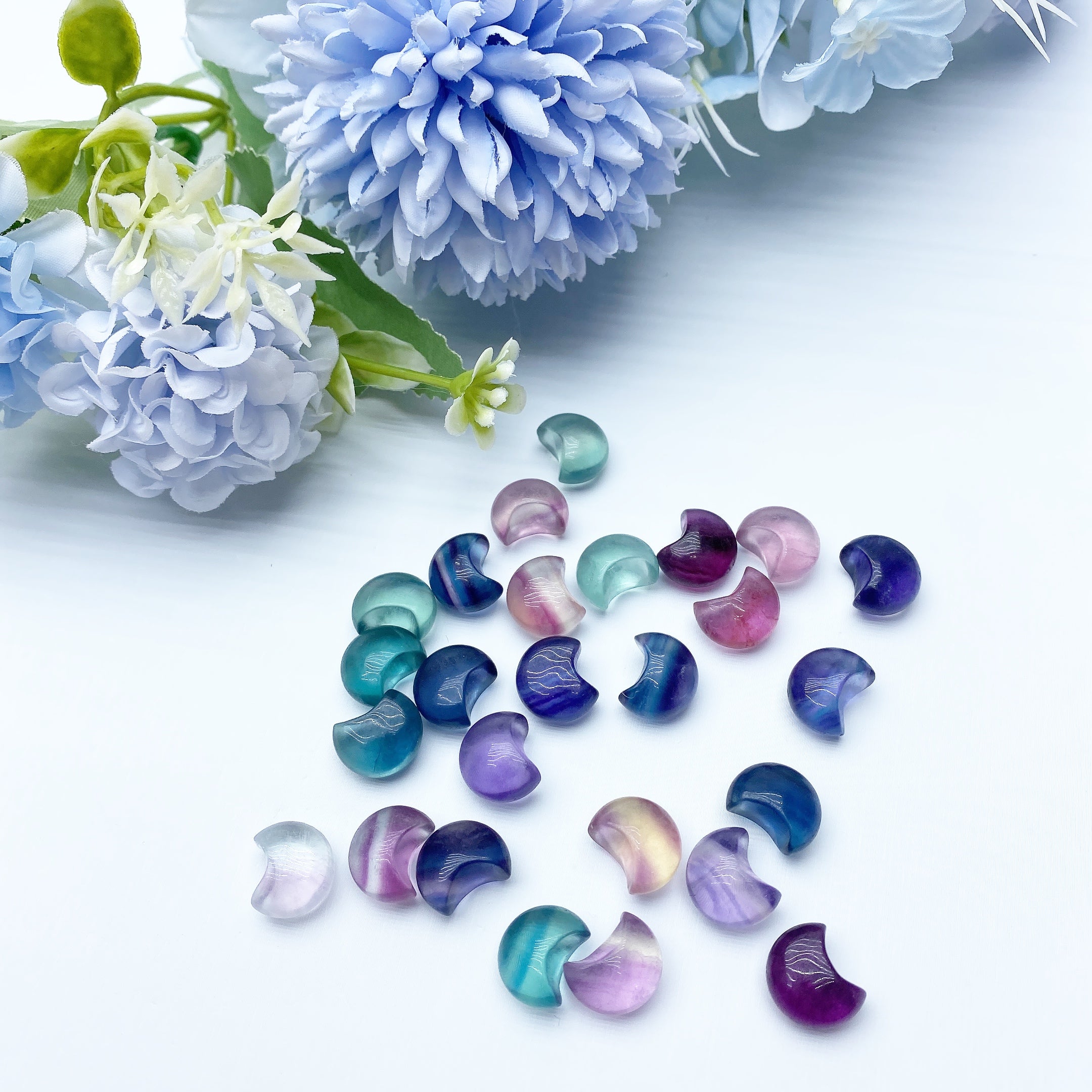 Mini 10mm Fluorite Moon and Star Crystal Carvings
