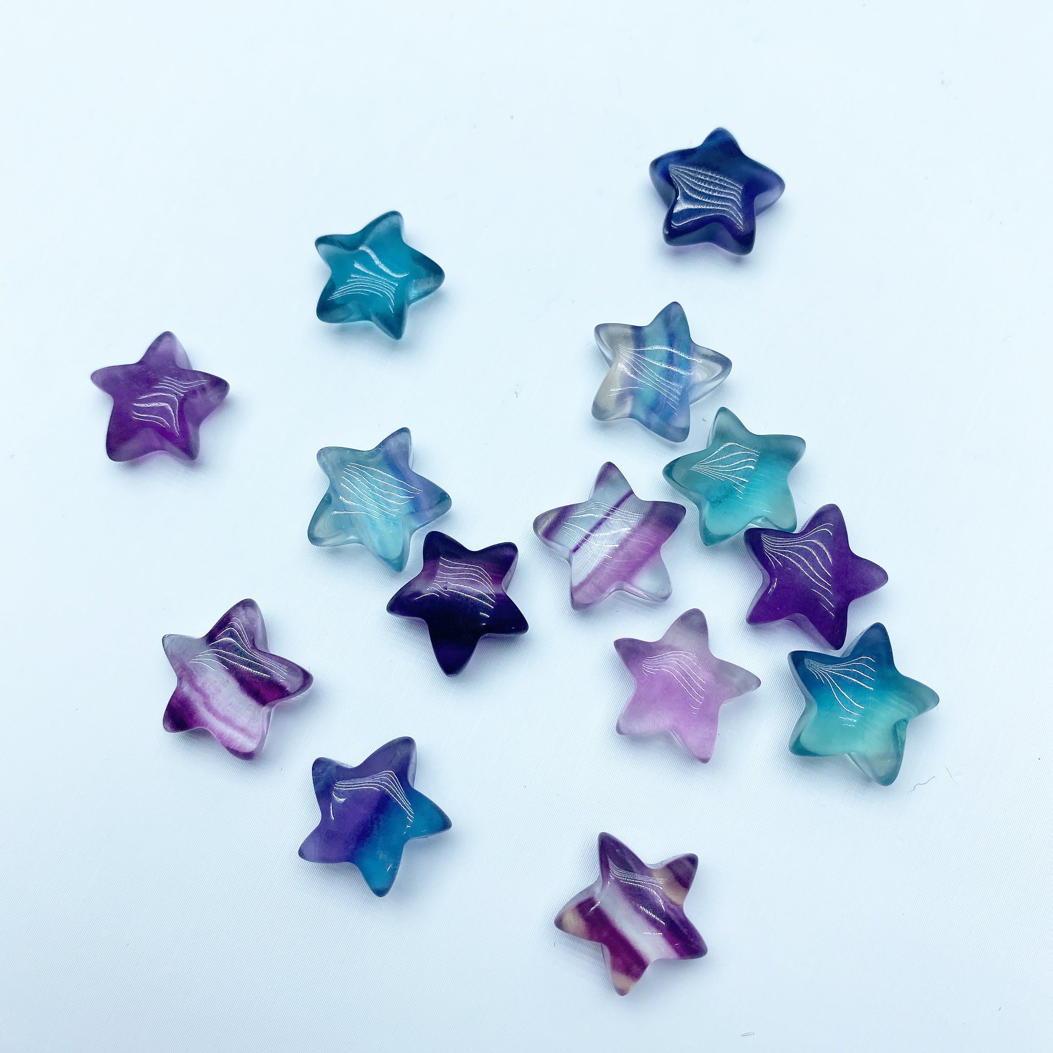 Mini 10mm Fluorite Moon and Star Crystal Carvings
