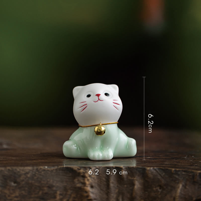 Mini Cute Cat Ceramic Figurine 4.7cm Spiritual Animal Décor
