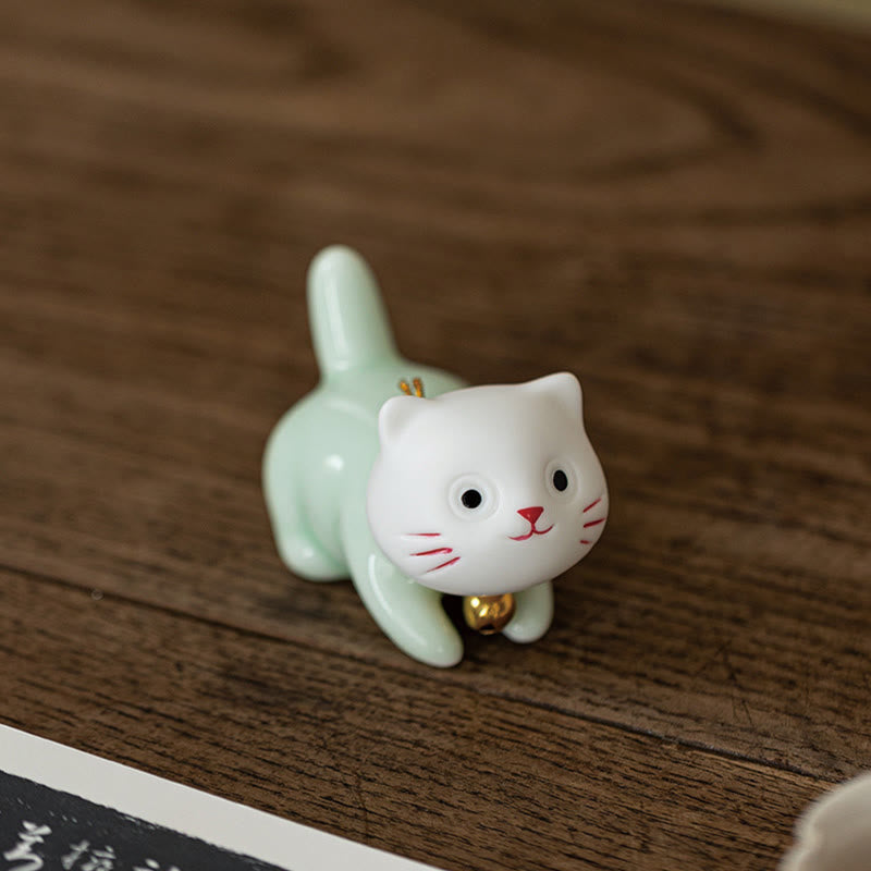 Mini Cute Cat Ceramic Figurine 4.7cm Spiritual Animal Décor