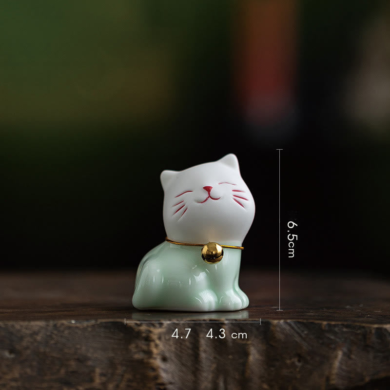 Mini Cute Cat Ceramic Figurine 4.7cm Spiritual Animal Décor
