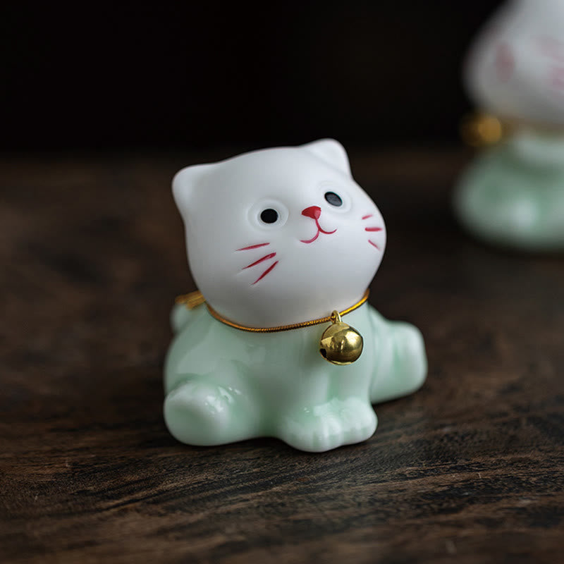 Mini Cute Cat Ceramic Figurine 4.7cm Spiritual Animal Décor