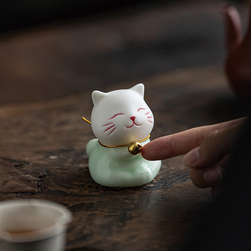 Mini Cute Cat Ceramic Figurine 4.7cm Spiritual Animal Décor