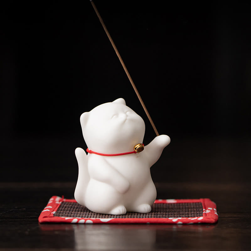Mini Cute Ceramic Cat Incense Burner for Meditation