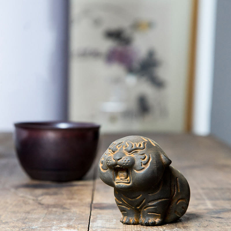 Mini Cute Tiger Iron Resin Statue - Spiritual Animal Figurine