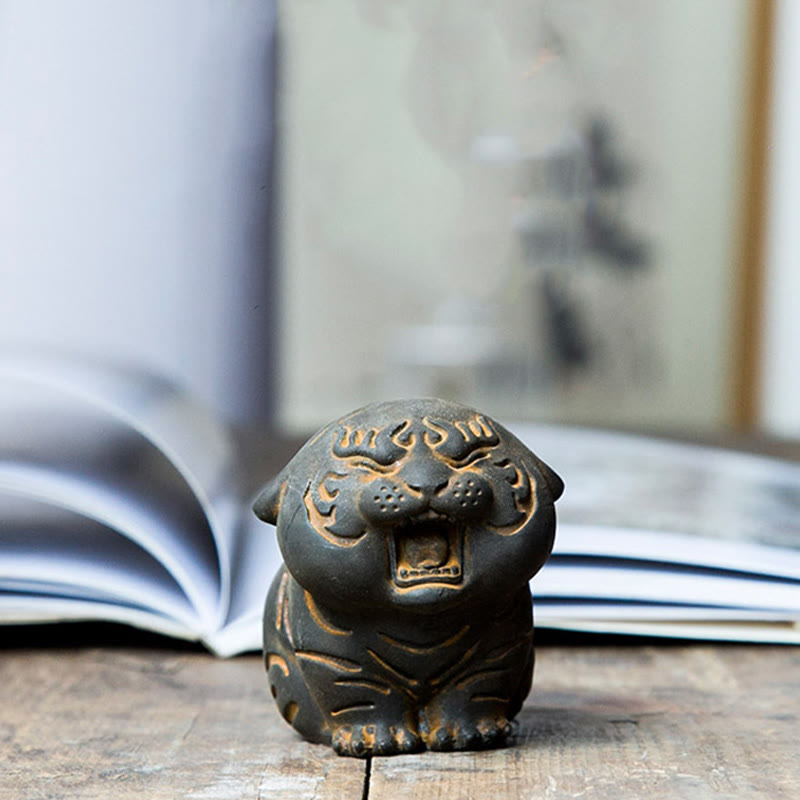 Mini Cute Tiger Iron Resin Statue - Spiritual Animal Figurine