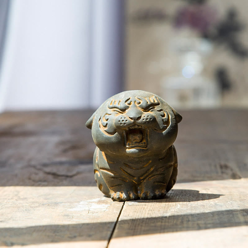 Mini Cute Tiger Iron Resin Statue - Spiritual Animal Figurine