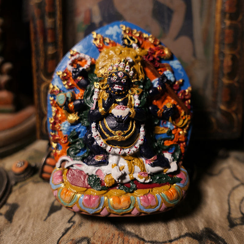 Mini Daikokuten God of Wealth Buddha Statue 9.6cm Clay Decor