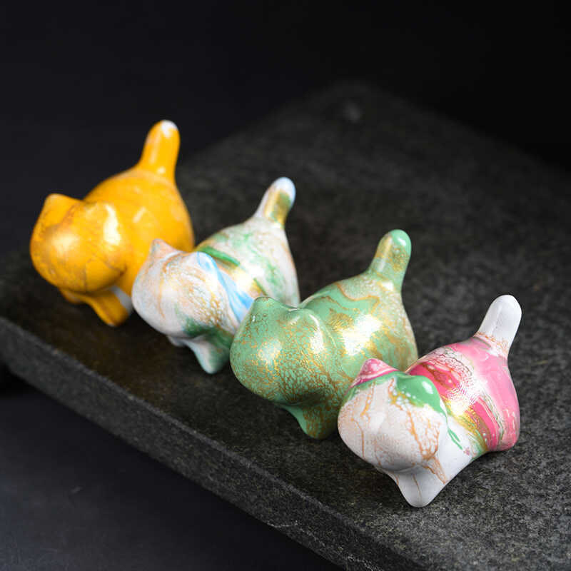 Mini Ebony Wood Cat Statue Decor Peaceful Lacquer Craft