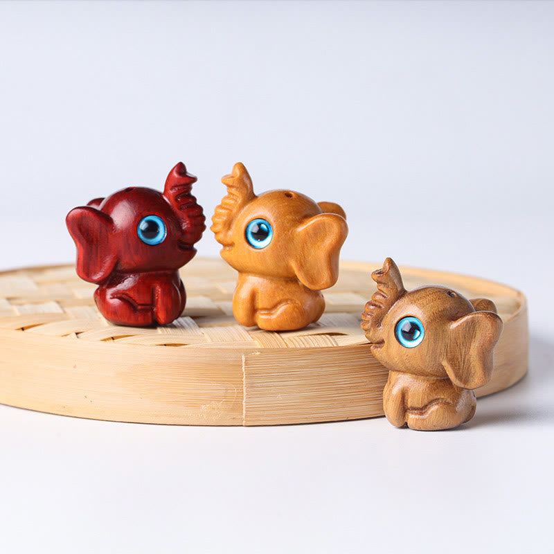 Mini Elephant Carved Decoration in Sandalwood for Protection & Luck