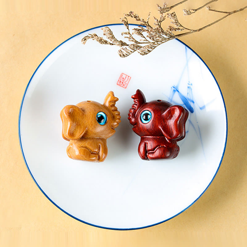Mini Elephant Carved Decoration in Sandalwood for Protection & Luck