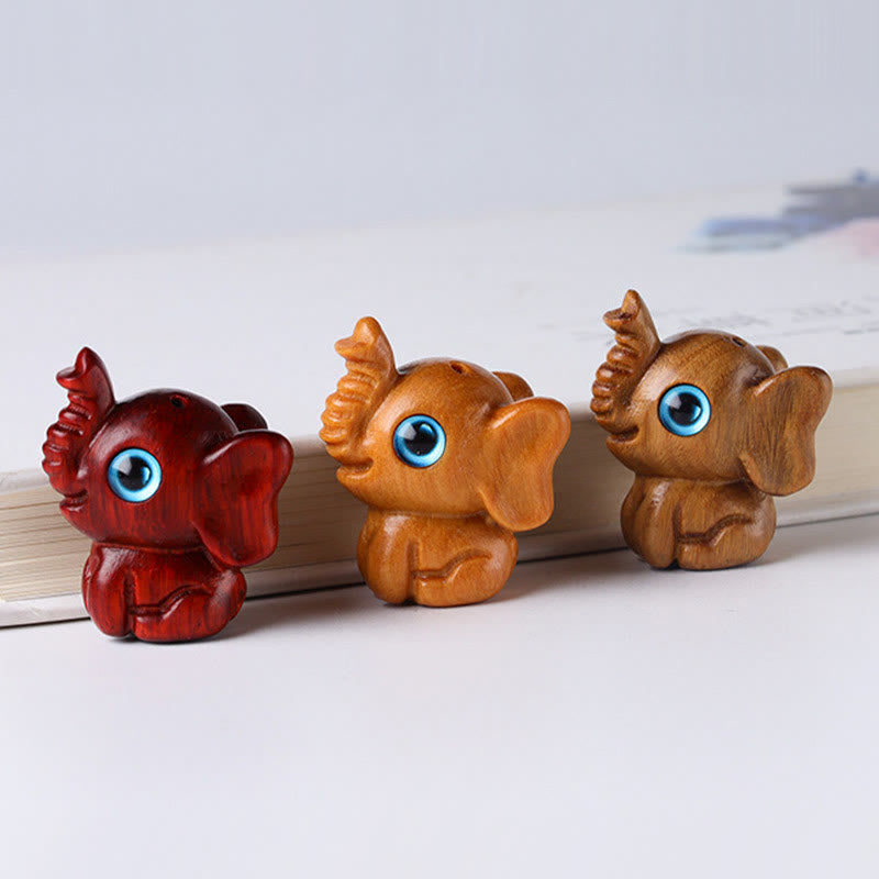 Mini Elephant Carved Decoration in Sandalwood for Protection & Luck