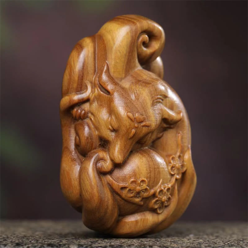 Mini Nine-Tailed Fox Green Sandalwood Zen Decor for Peace