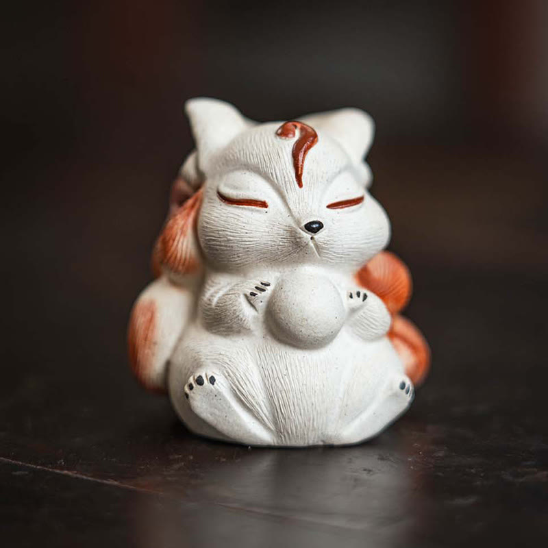 Mini Nine-Tailed Fox Purple Clay Desk Decoration for Zen