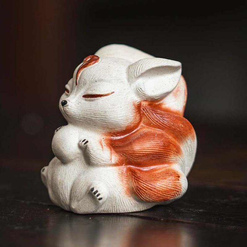 Mini Nine-Tailed Fox Purple Clay Desk Decoration for Zen