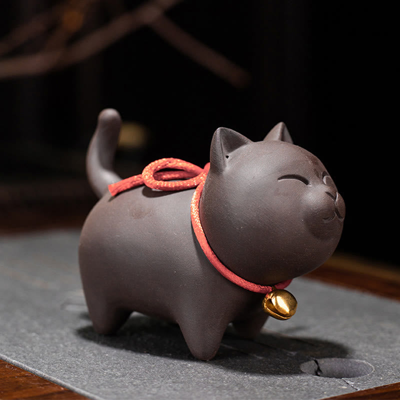 Mini Purple Clay Cat Tea Pet | Sitting & Standing Figurine Decor