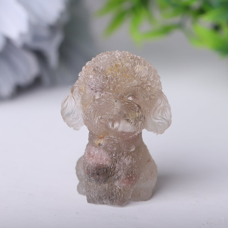 Mini Resin Crystal Dog Figurine 1.5 Inch Healing Statue