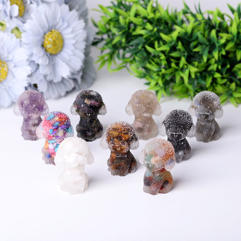 Mini Resin Crystal Dog Figurine 1.5 Inch Healing Statue