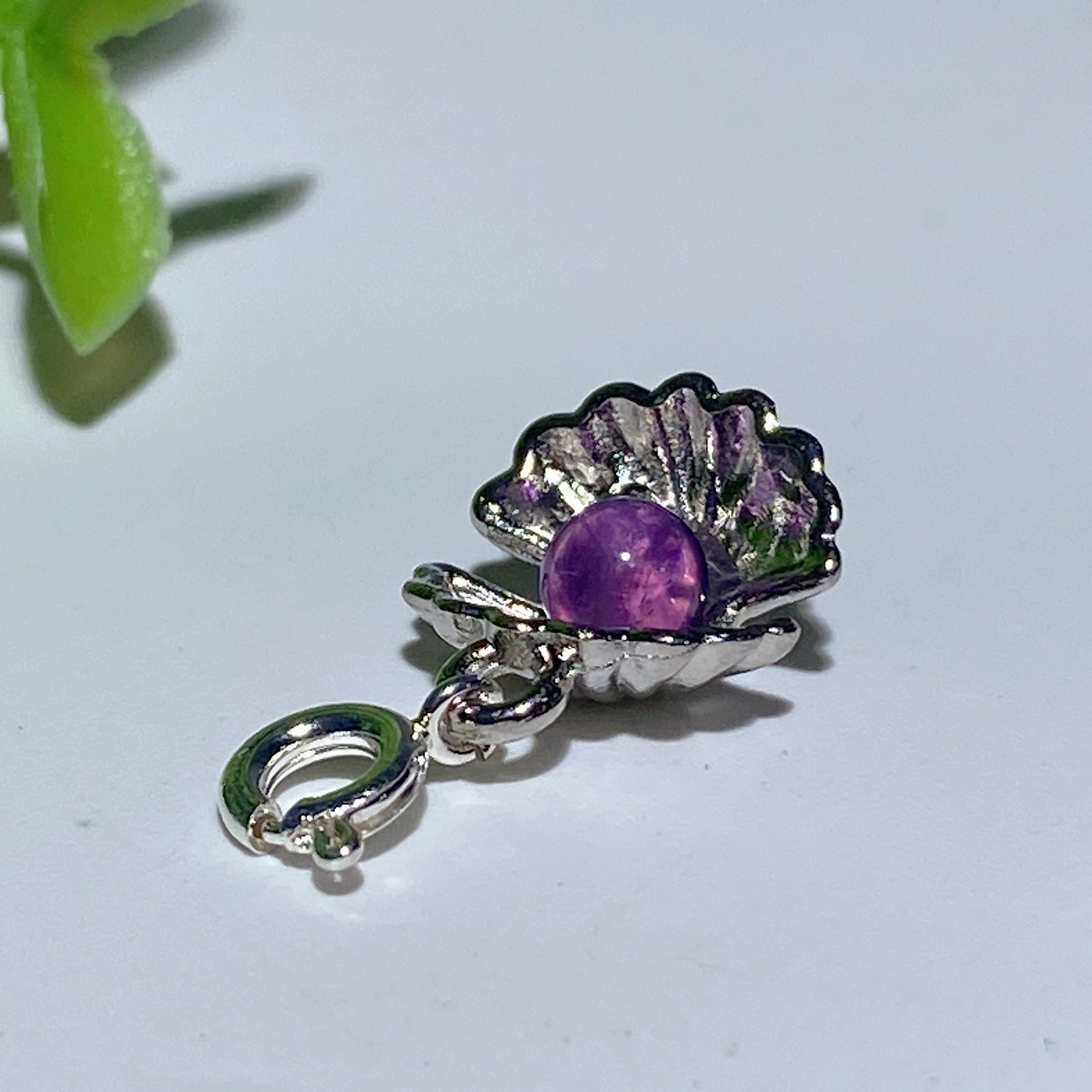 Mini Silver Shell Pendant with Crystal 12mm Healing Necklace