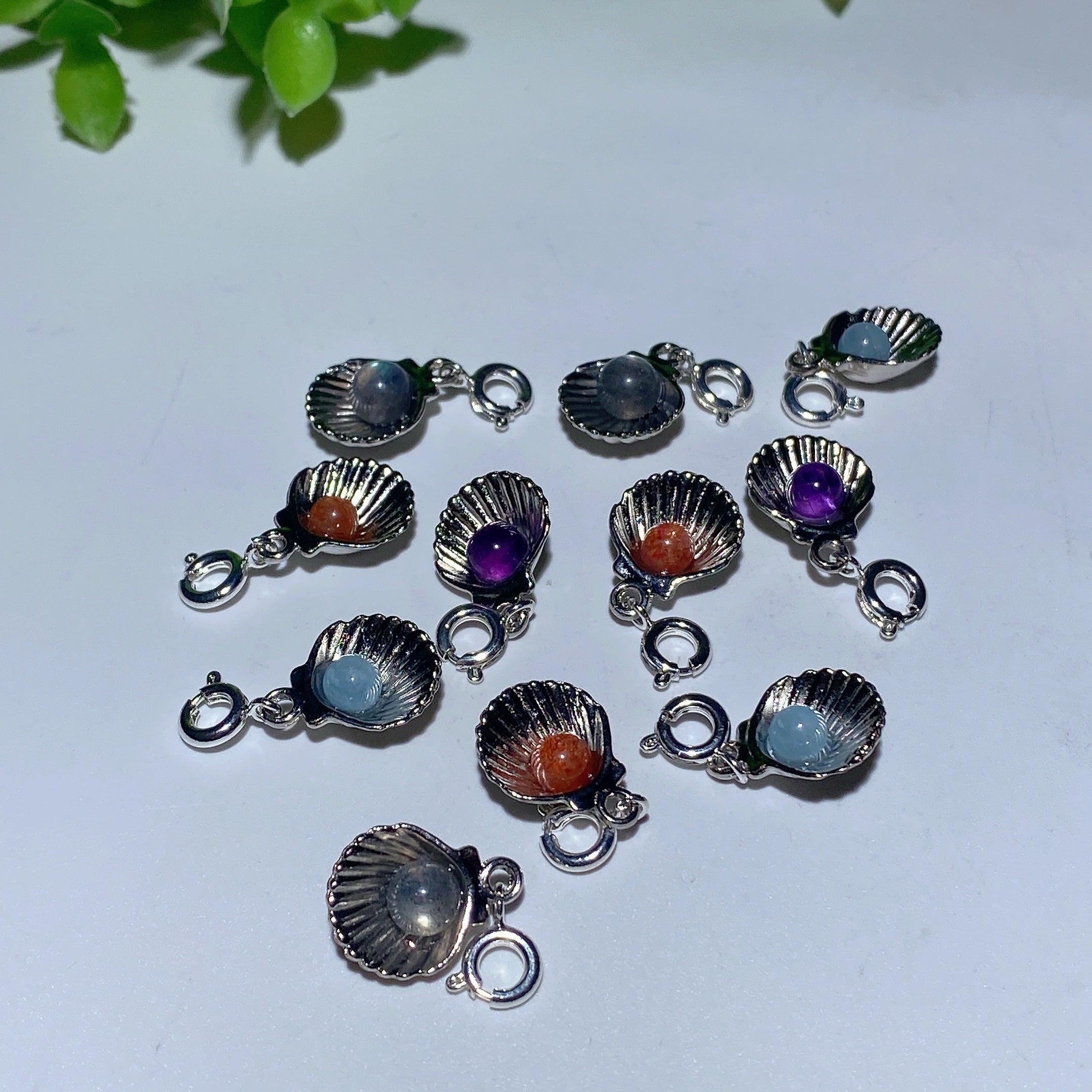 Mini Silver Shell Pendant with Crystal 12mm Healing Necklace