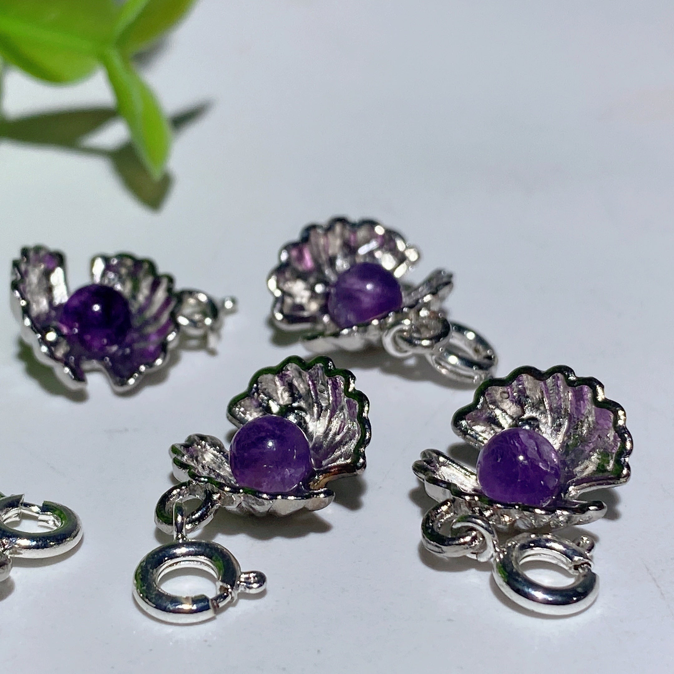 Mini Silver Shell Pendant with Crystal 12mm Healing Necklace