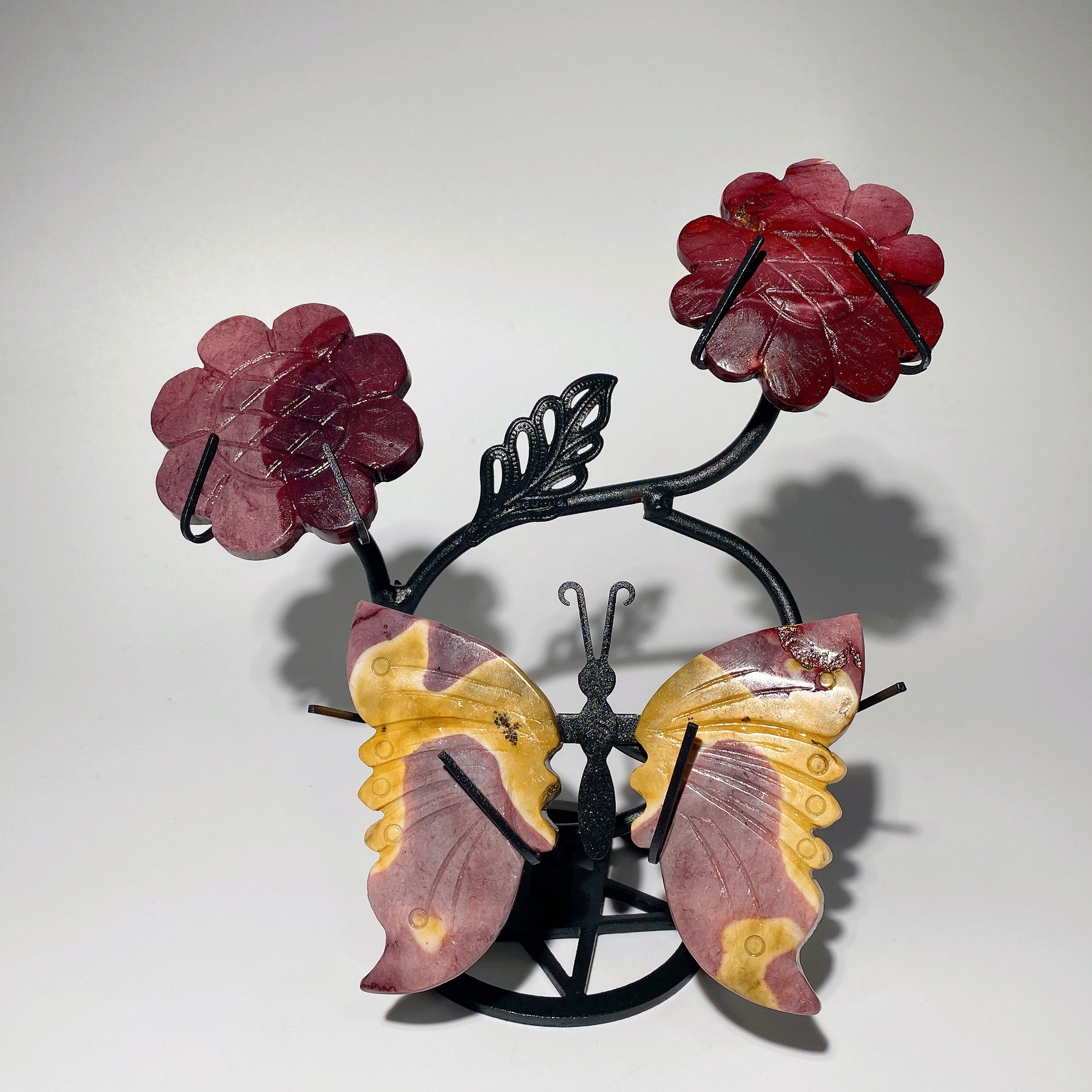 Mixed Crystal Butterfly with Flowers and Stand 4" Wings 2.3" Flower