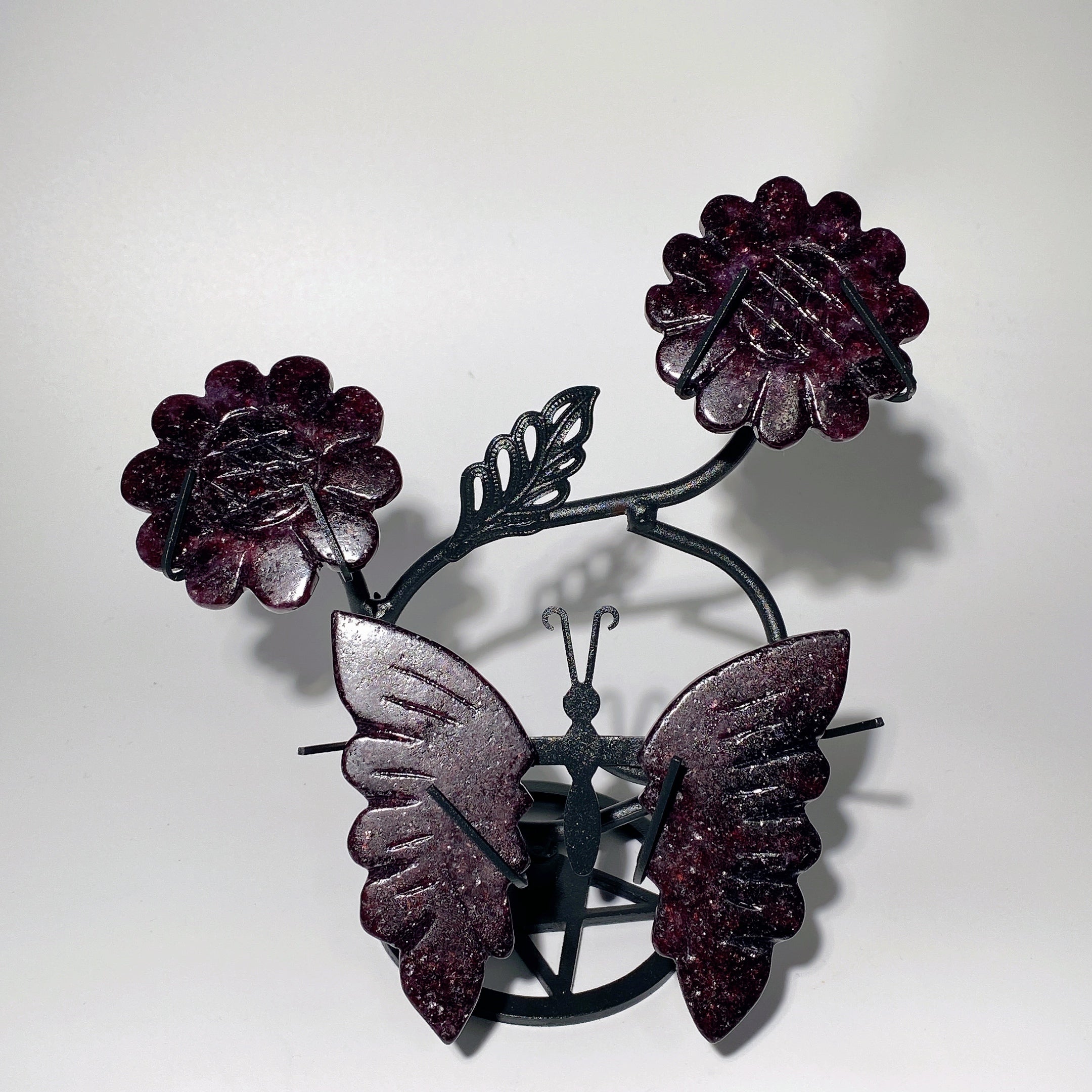 Mixed Crystal Butterfly with Flowers and Stand 4" Wings 2.3" Flower