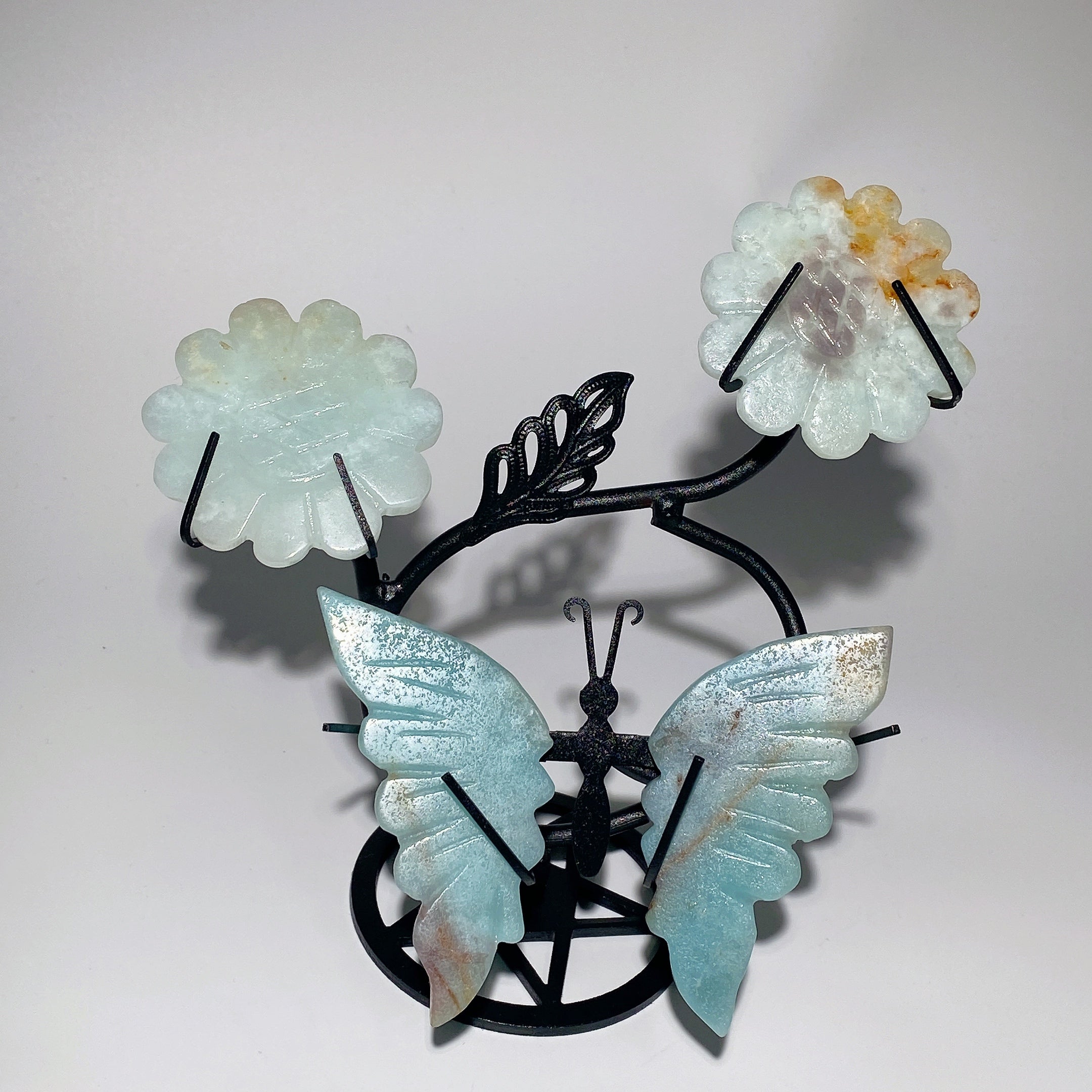 Mixed Crystal Butterfly with Flowers and Stand 4" Wings 2.3" Flower