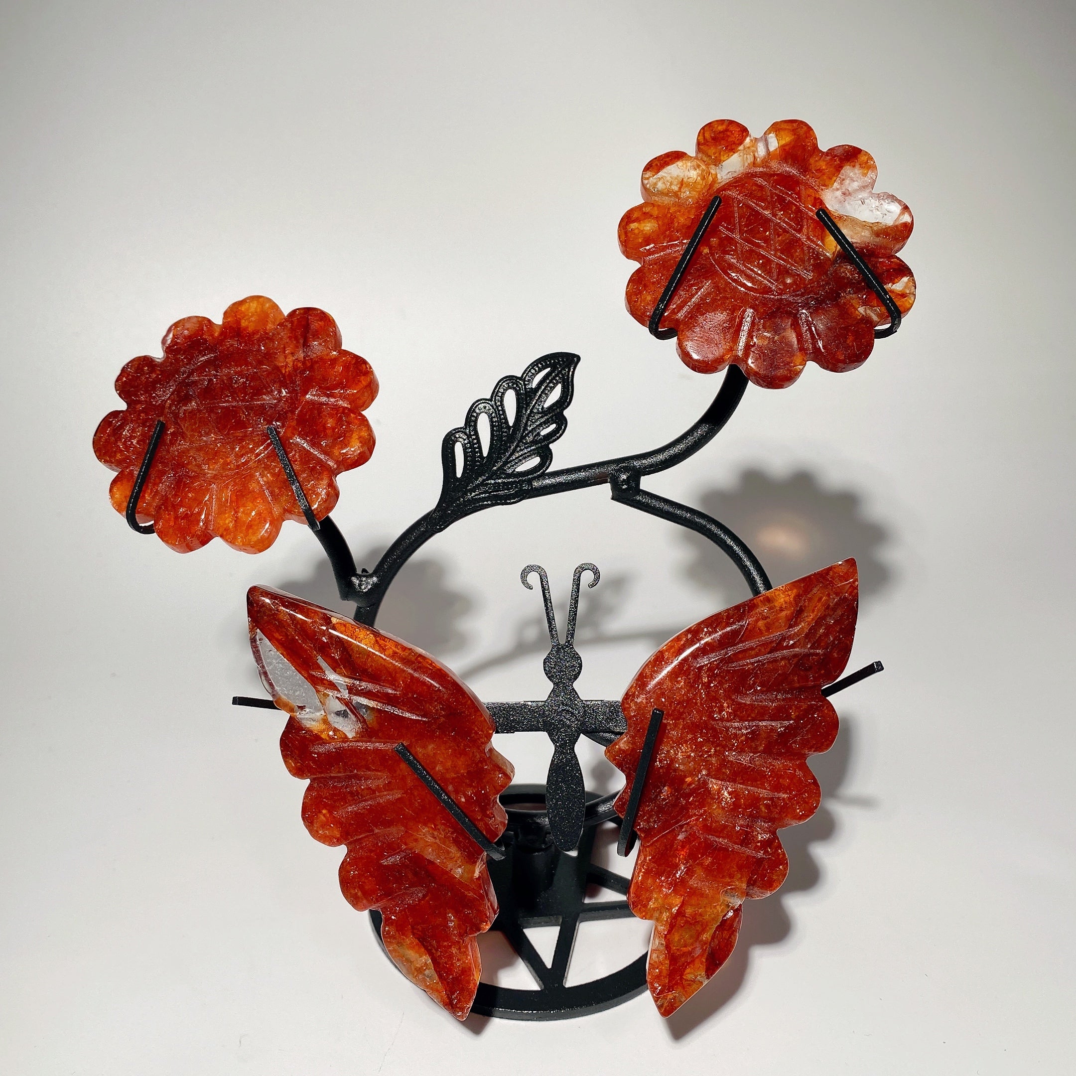Mixed Crystal Butterfly with Flowers and Stand 4" Wings 2.3" Flower