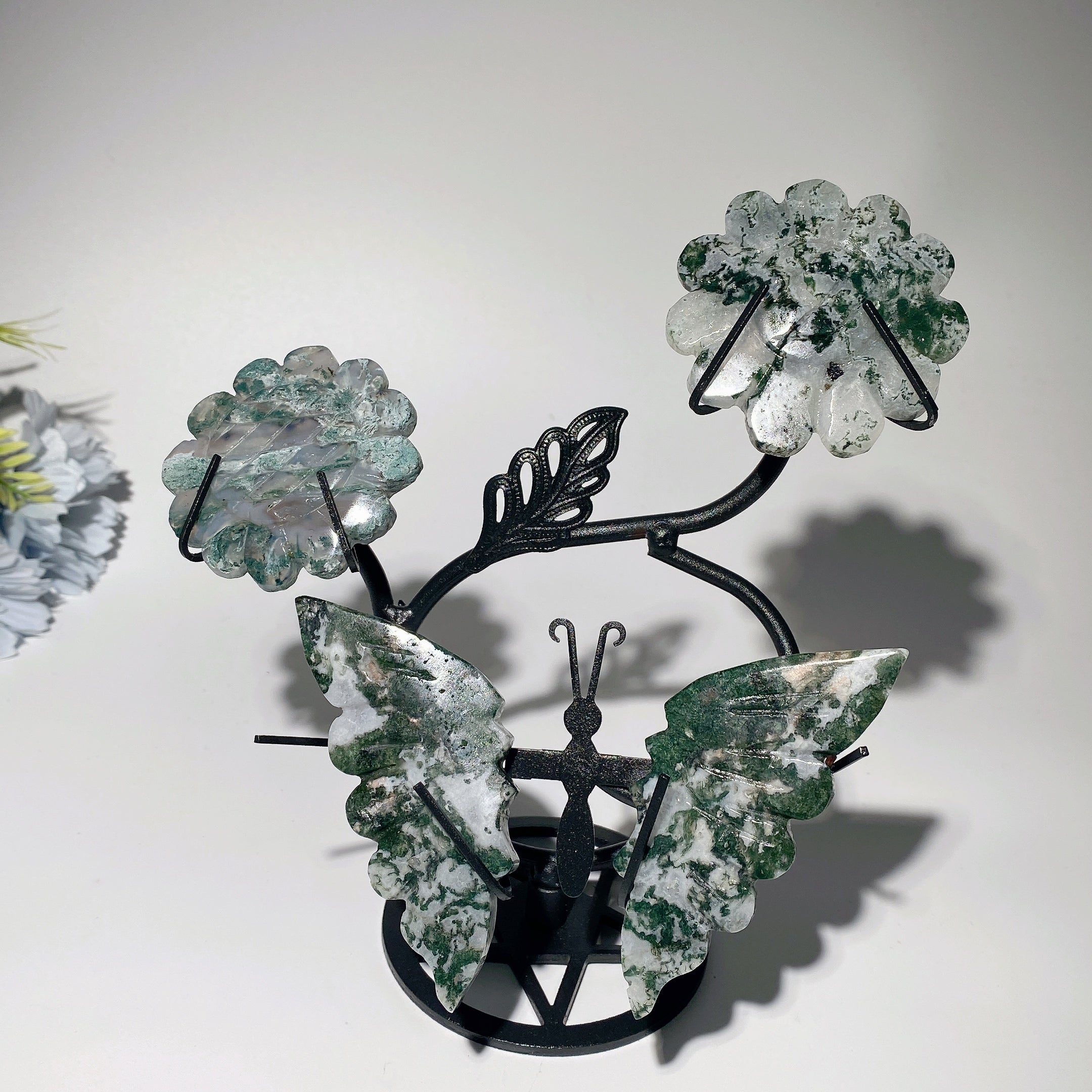 Mixed Crystal Butterfly with Flowers and Stand 4" Wings 2.3" Flower