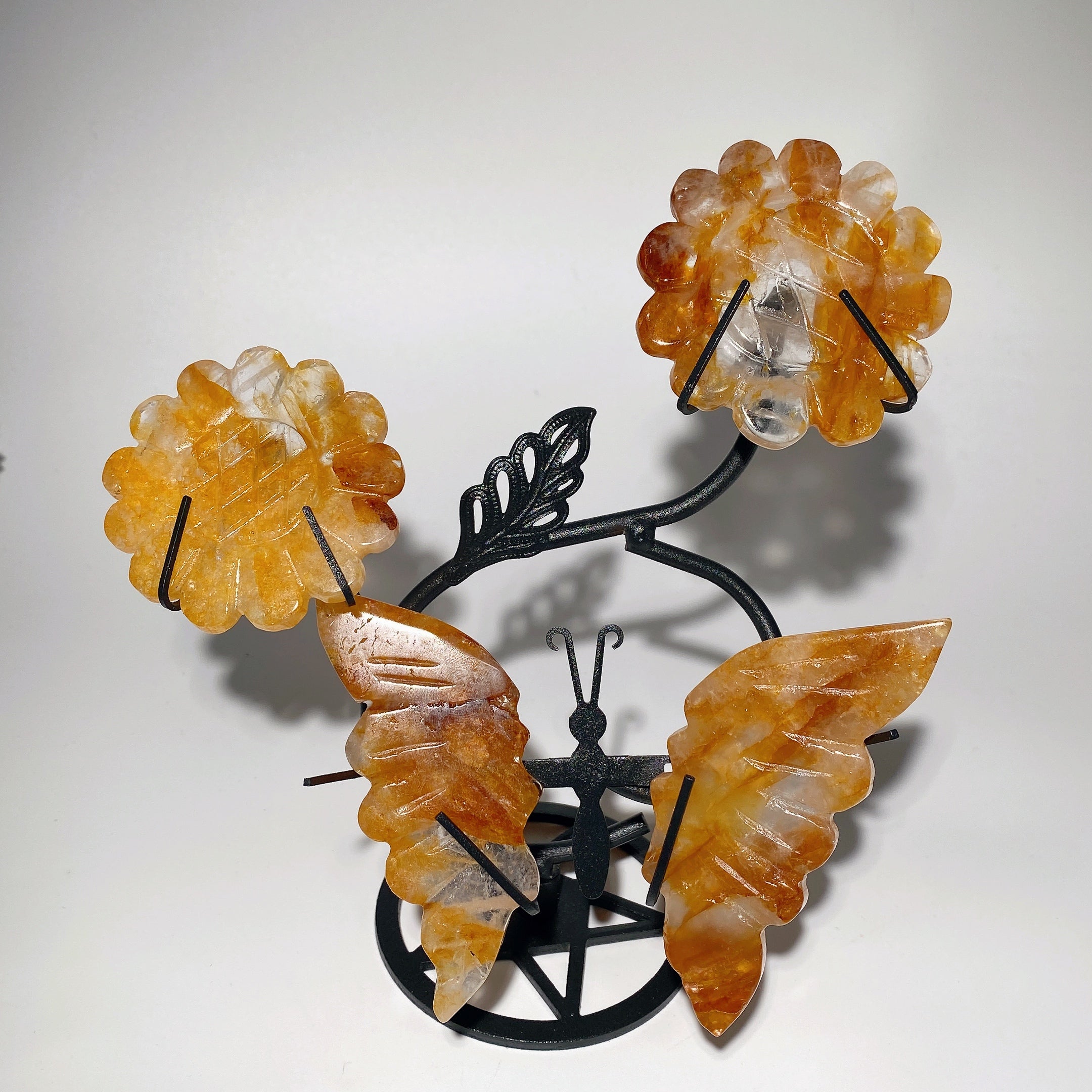 Mixed Crystal Butterfly with Flowers and Stand 4" Wings 2.3" Flower