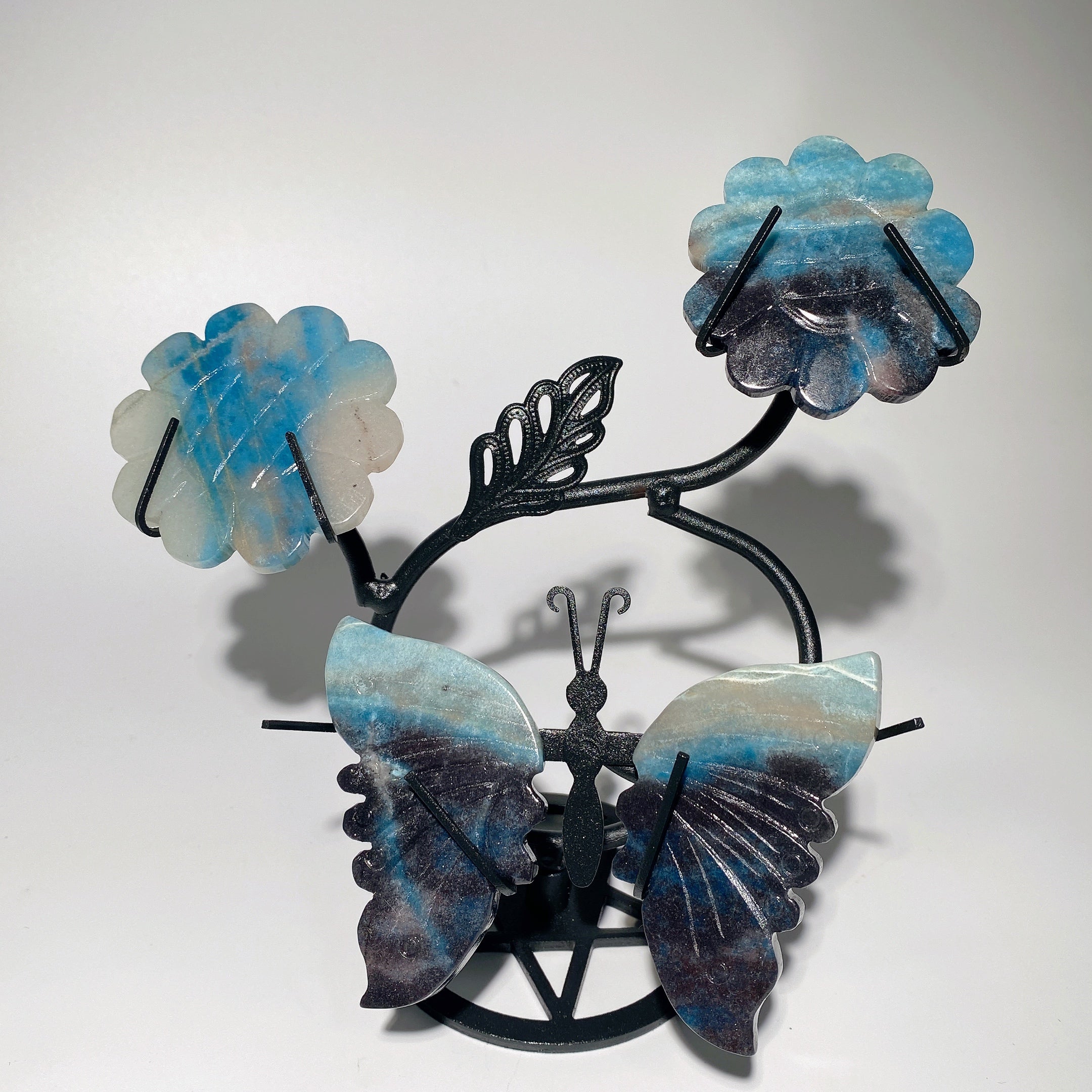 Mixed Crystal Butterfly with Flowers and Stand 4" Wings 2.3" Flower