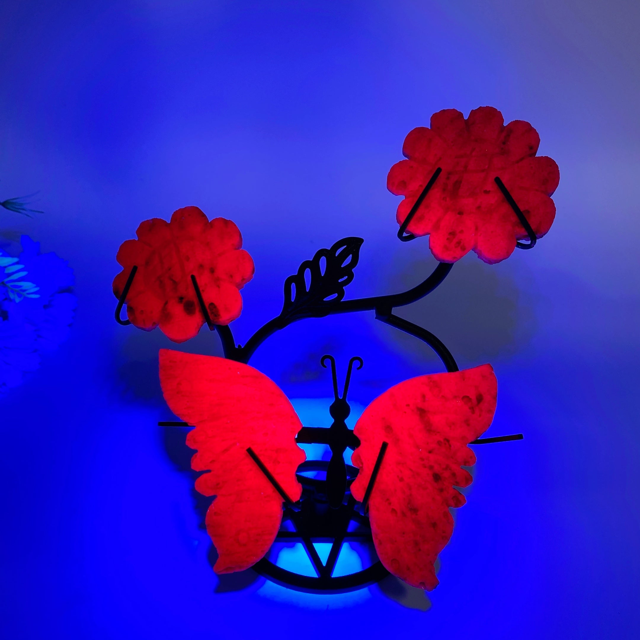 Mixed Crystal Butterfly with Flowers and Stand 4" Wings 2.3" Flower
