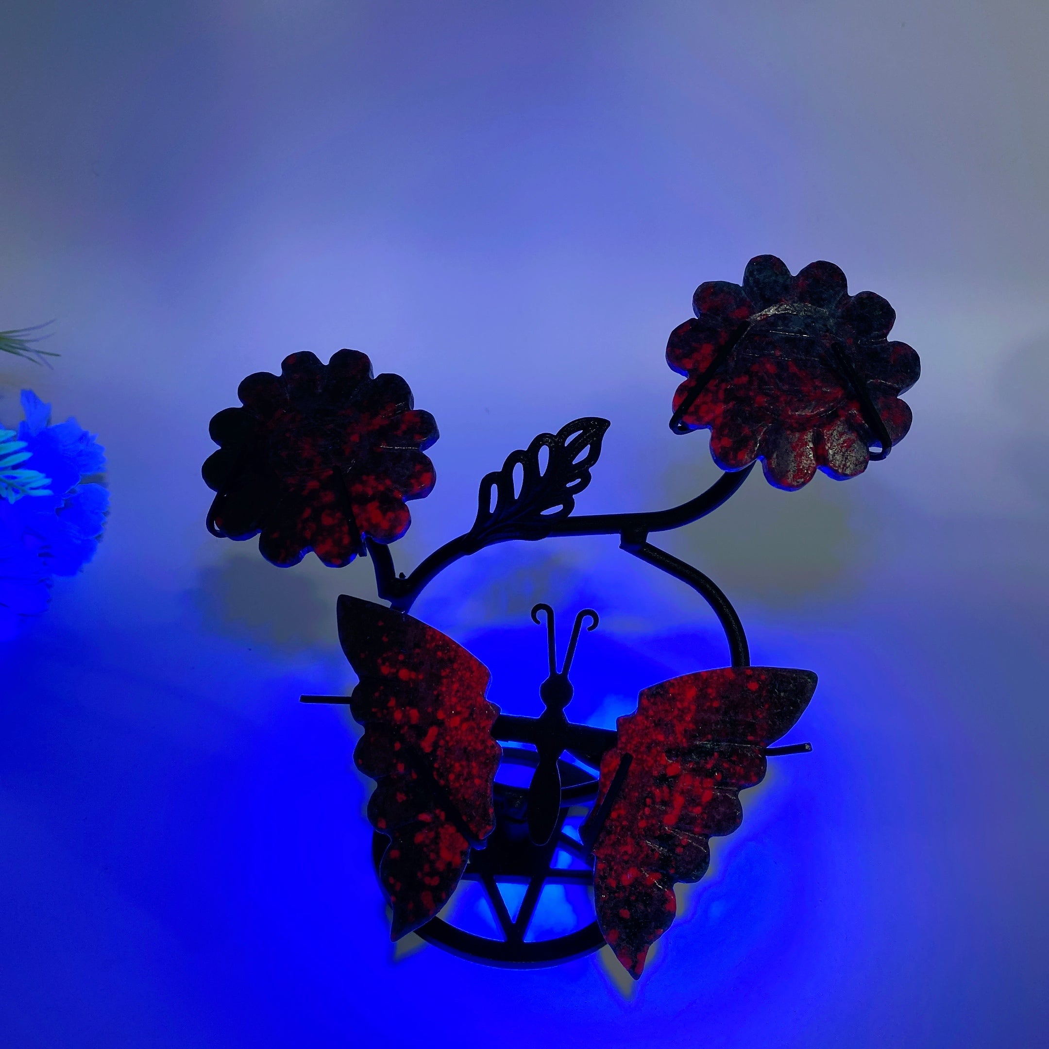 Mixed Crystal Butterfly with Flowers and Stand 4" Wings 2.3" Flower