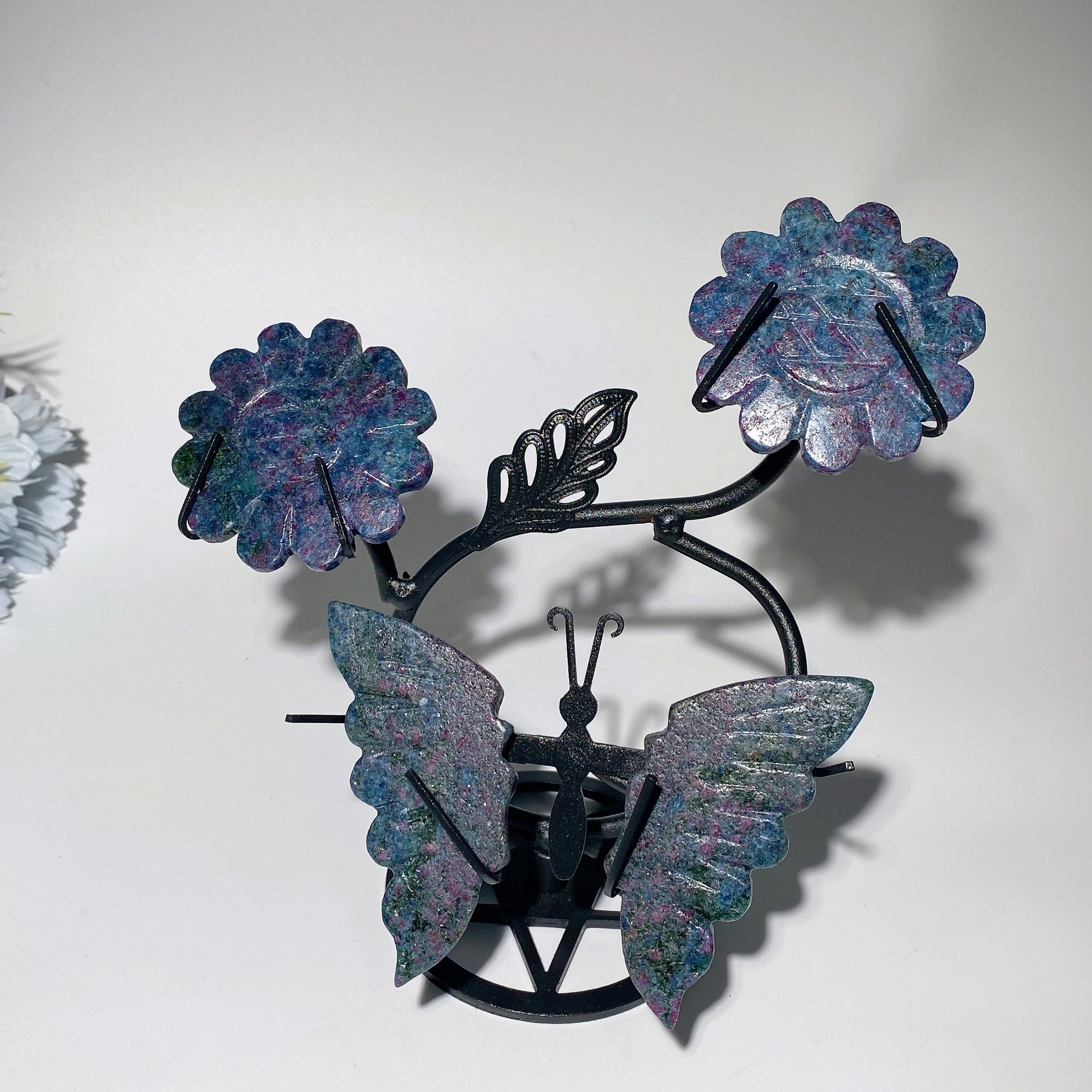 Mixed Crystal Butterfly with Flowers and Stand 4" Wings 2.3" Flower