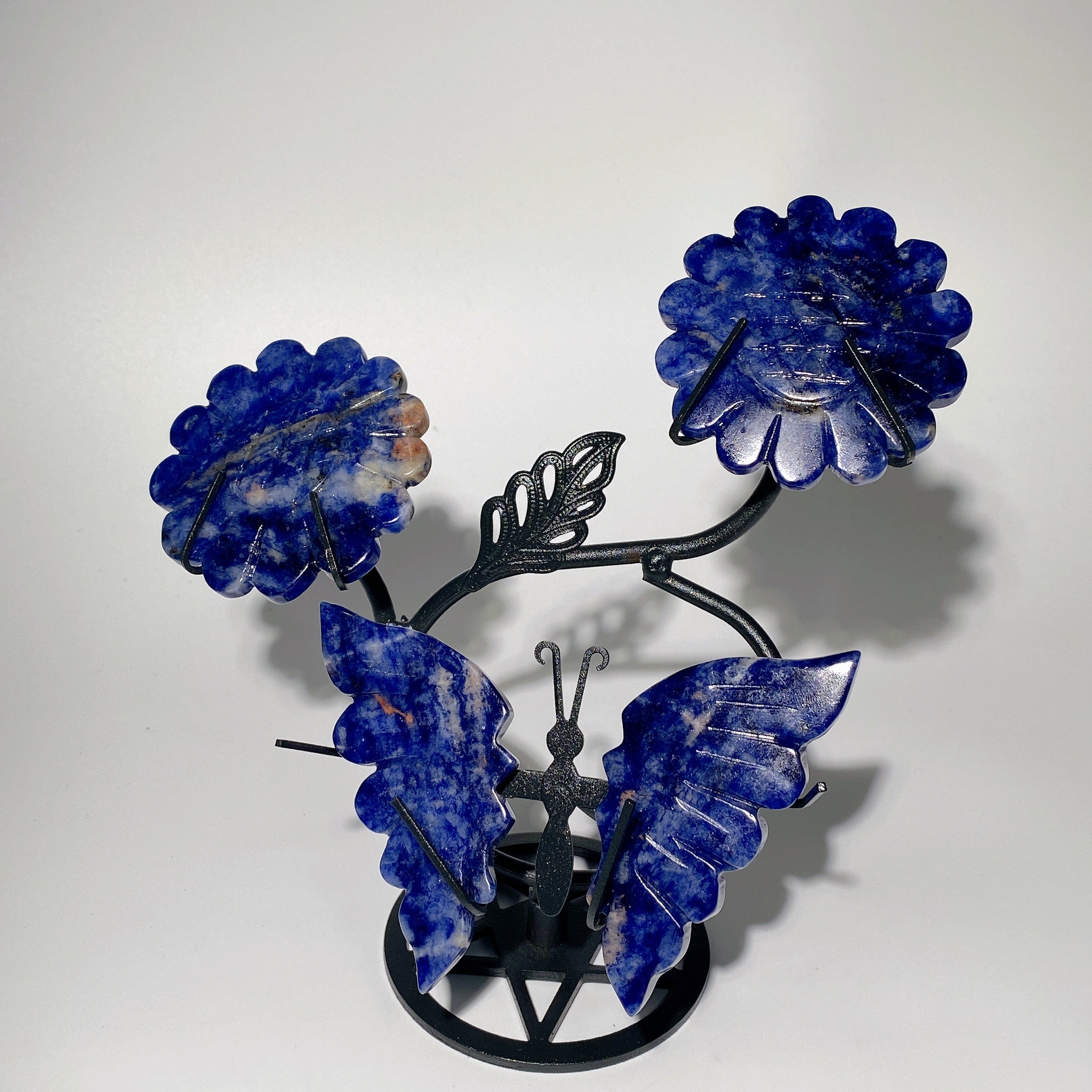 Mixed Crystal Butterfly with Flowers and Stand 4" Wings 2.3" Flower