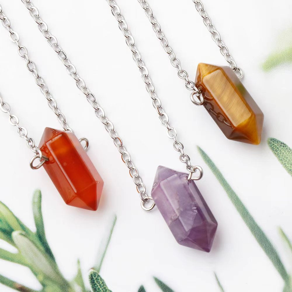 Mixed Crystal Double Terminated Point Necklace 2cm Healing