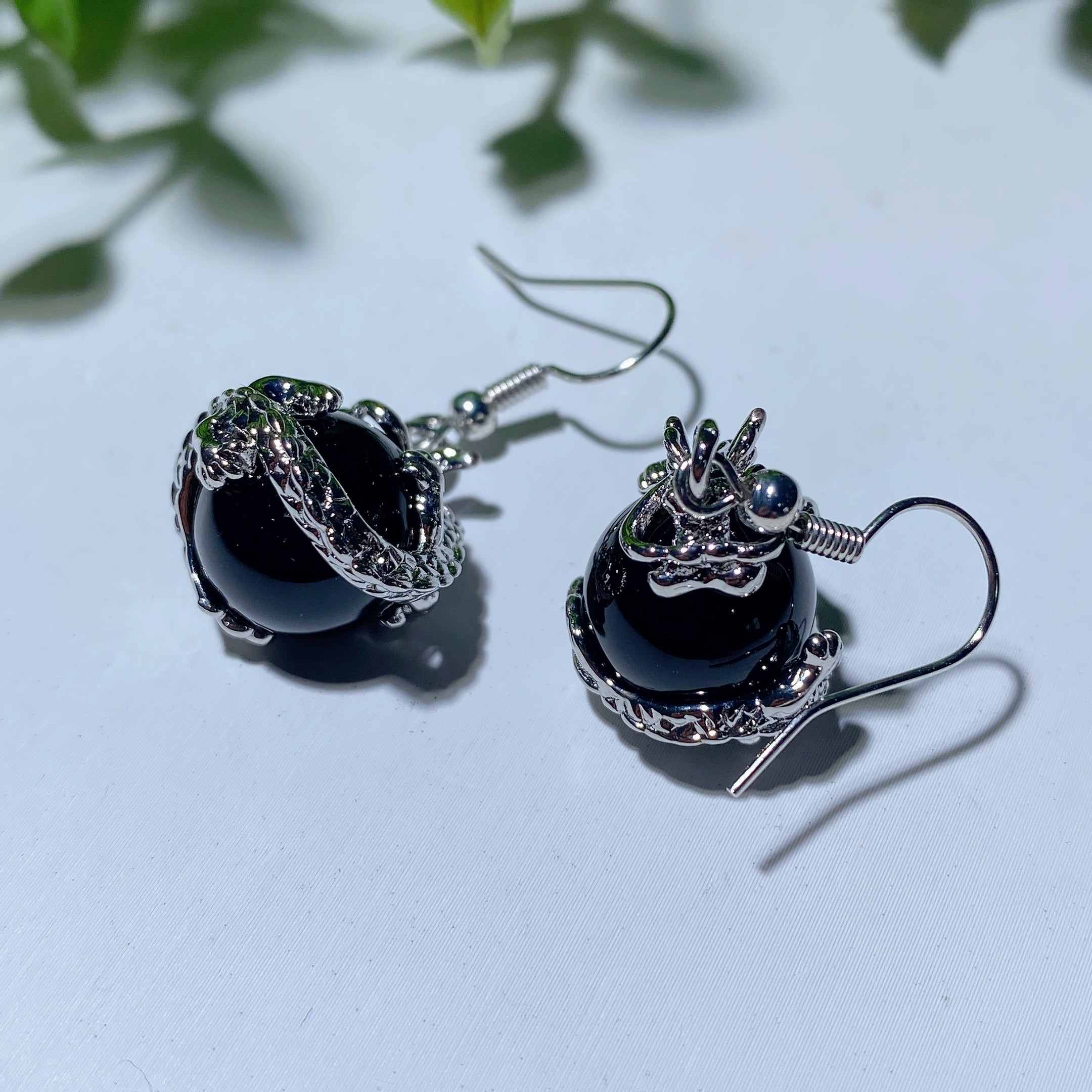 Mixed Crystal Dragon Earrings with Silver Dragon Design 1.5 Inch
