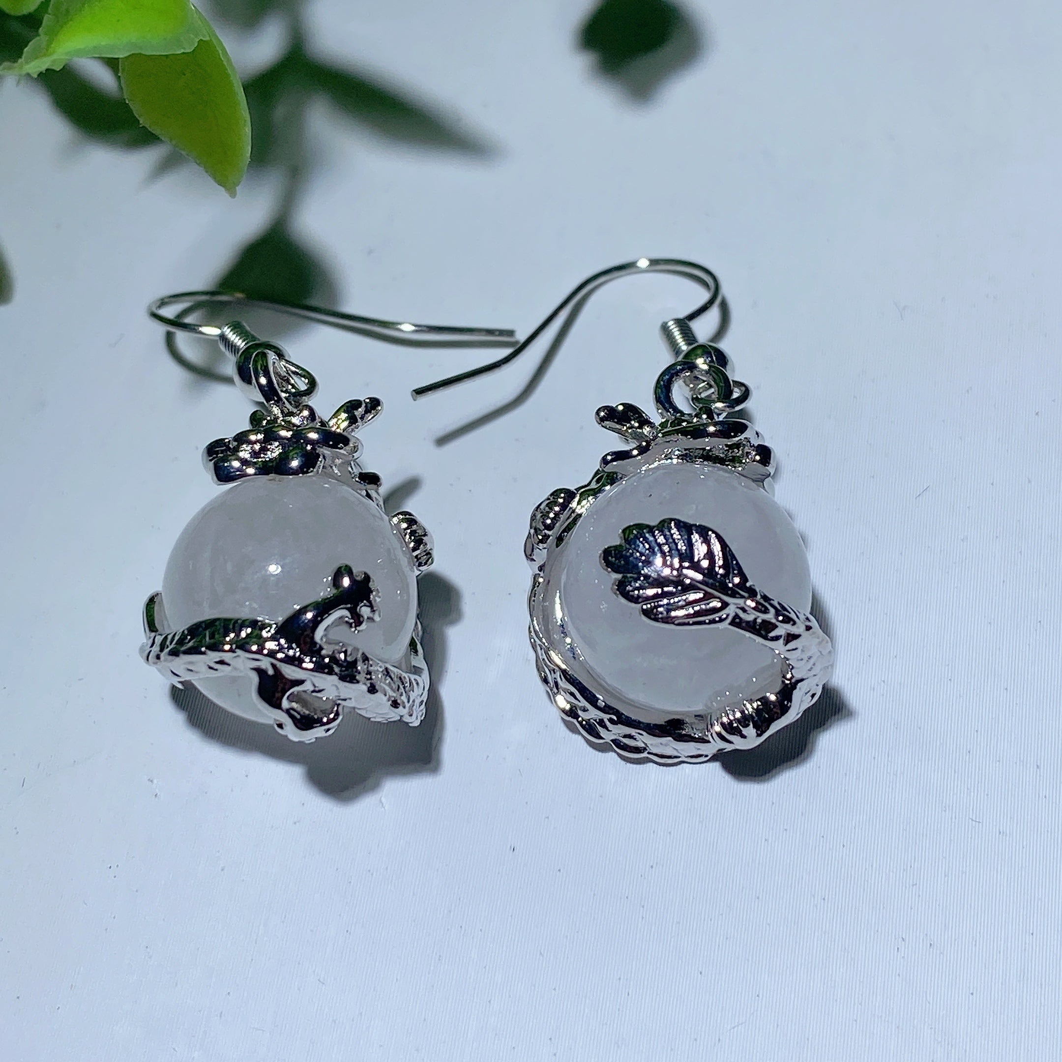Mixed Crystal Dragon Earrings with Silver Dragon Design 1.5 Inch
