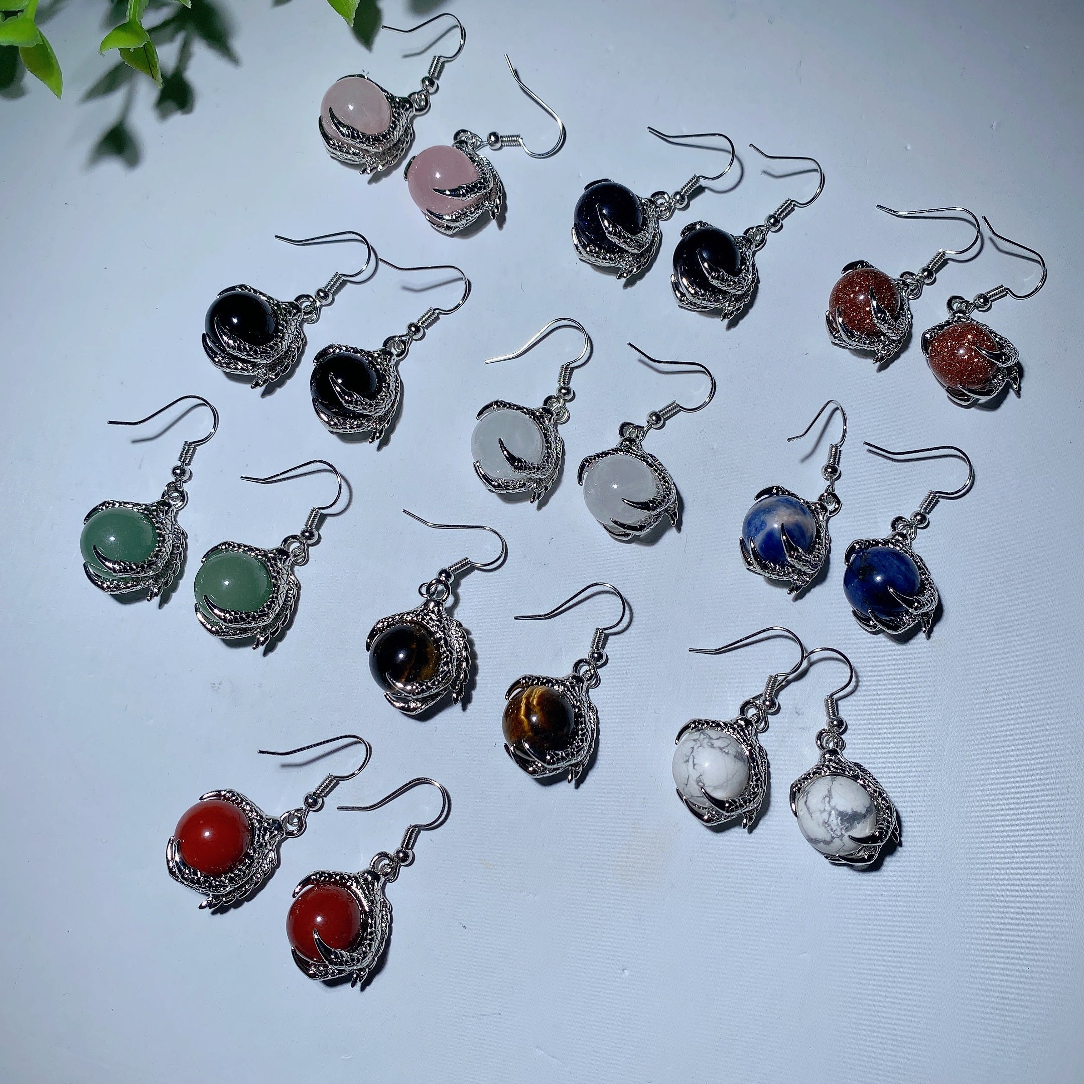 Mixed Crystal Dragon Paw Earrings Healing Jewelry